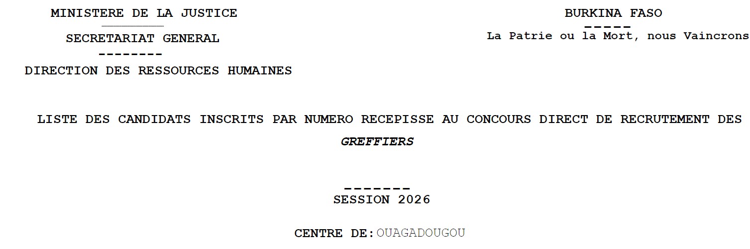 Liste des candidats inscrits par numéro récépissé au concours direct de recrutement des greffiers